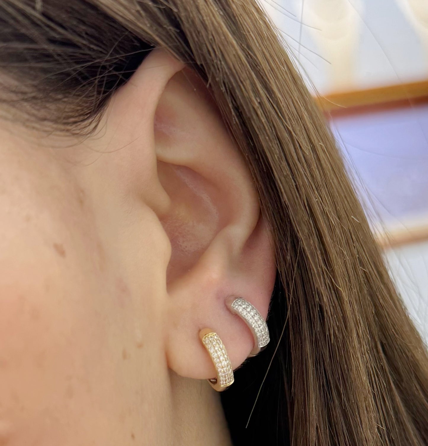 Pave set diamond huggies