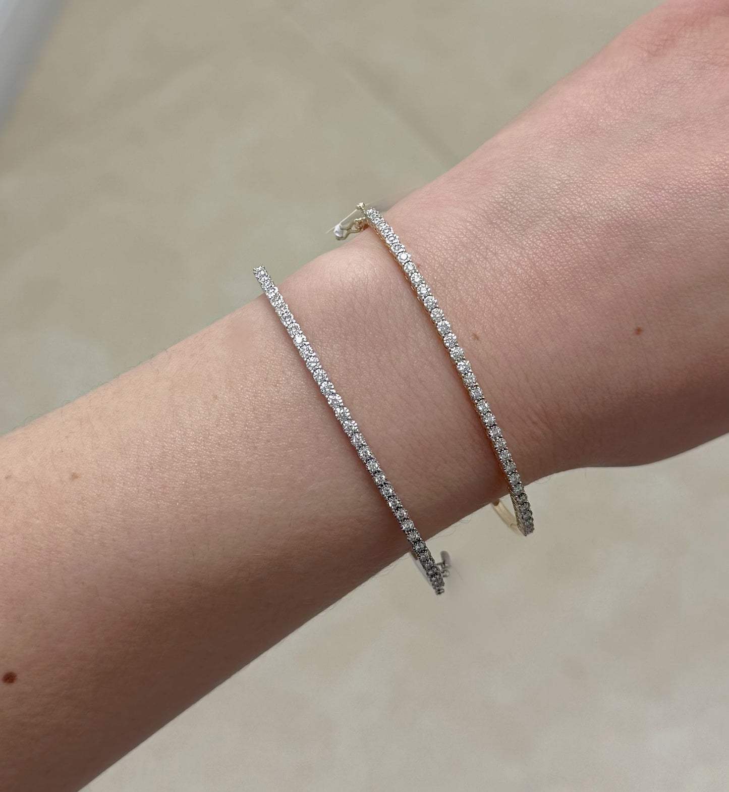 Classic Straight line Diamond Illusion Gold Bangle Bracelet