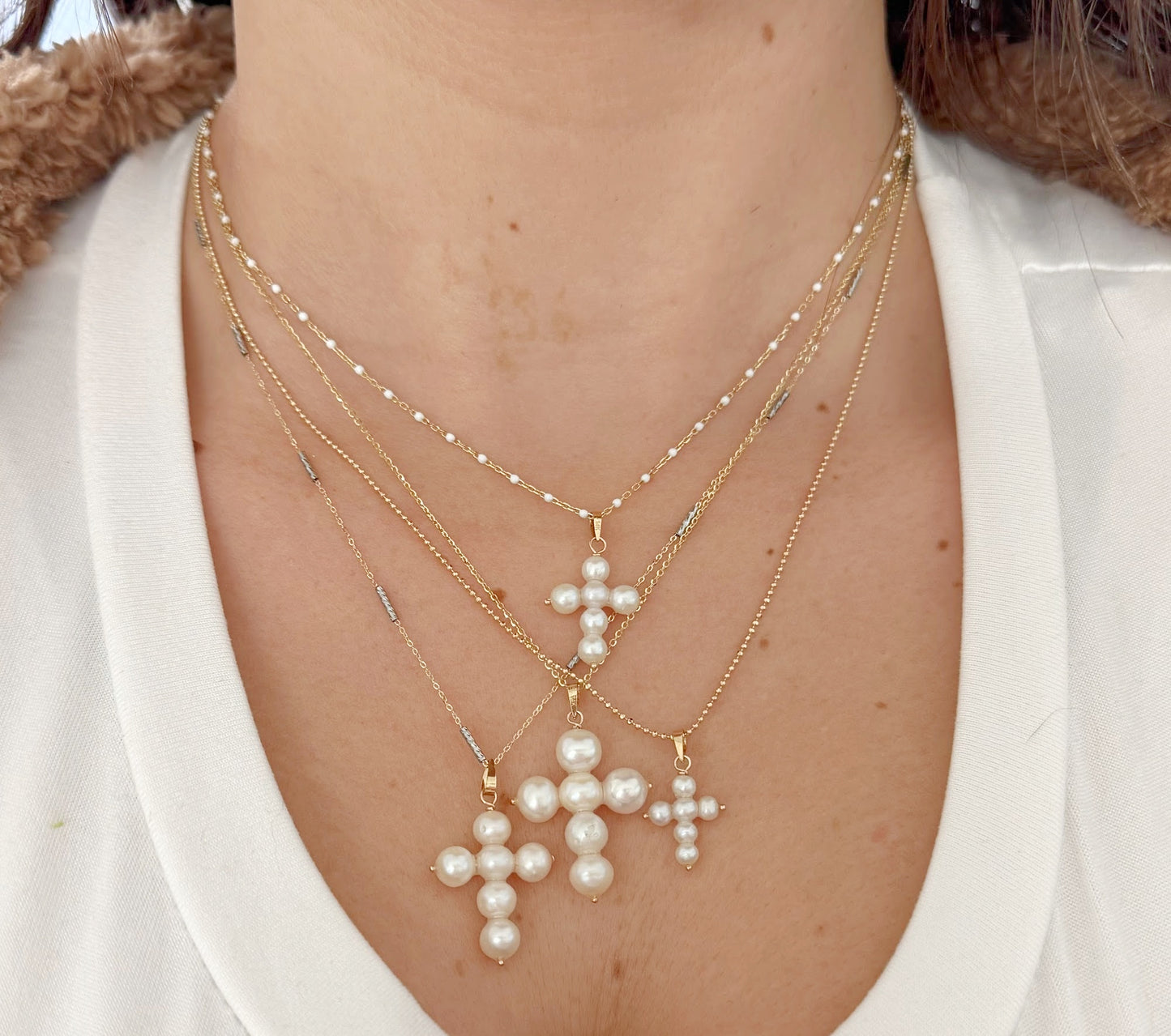 Fresh Water Pearl 4mm Cross on Wire