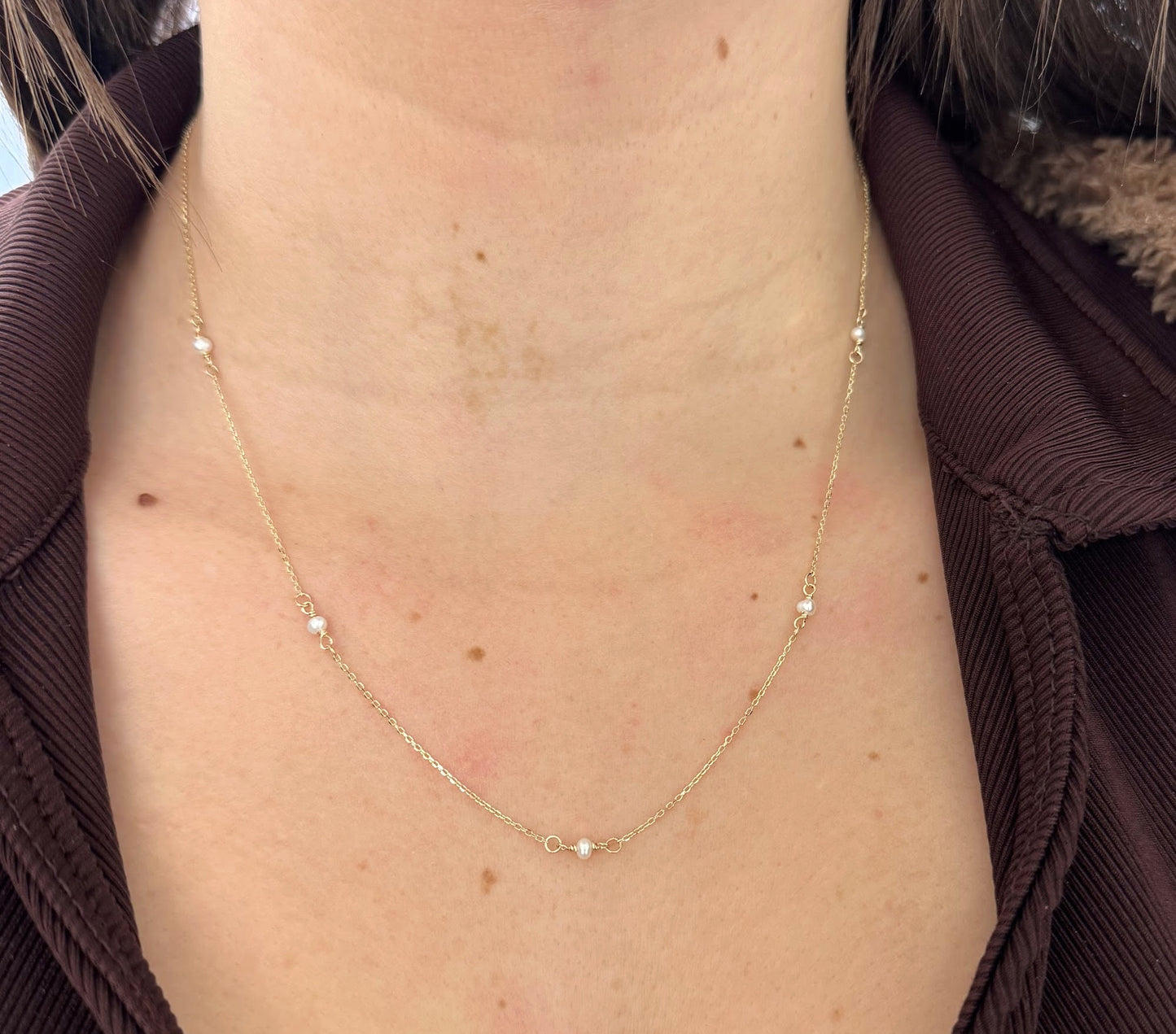 Dainty Fresh Water Pearl Station Necklace