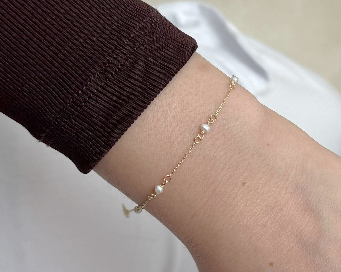Dainty Fresh Water Pearl Station Bracelet