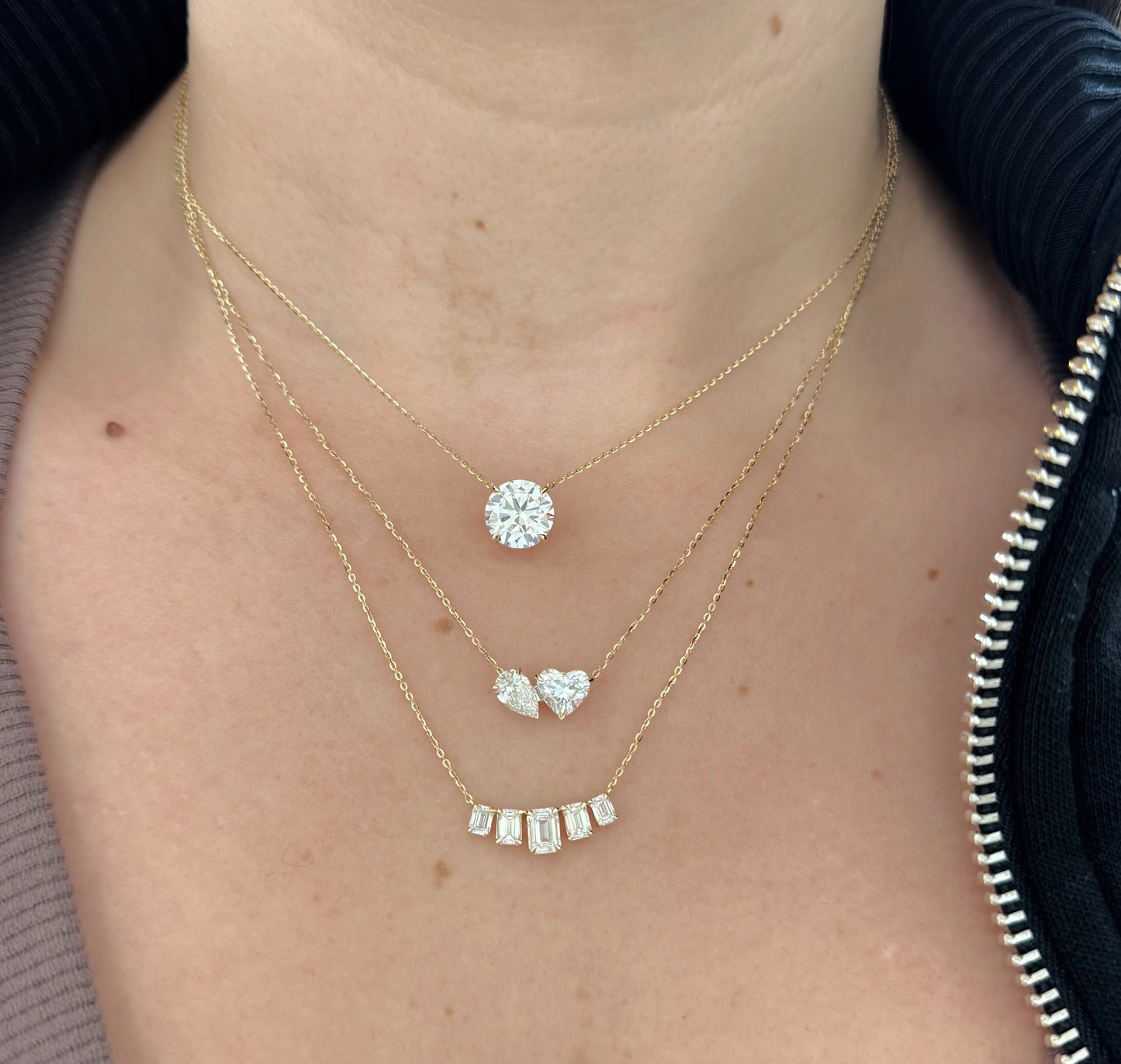 Five Stone Emerald Cut Lab Grown Diamond Necklace
