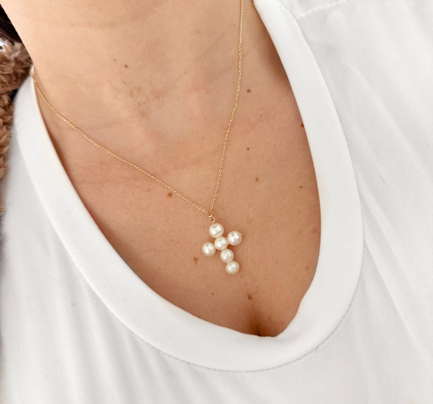 Large Fresh Water Pearl 5-6mm Cross on Wire