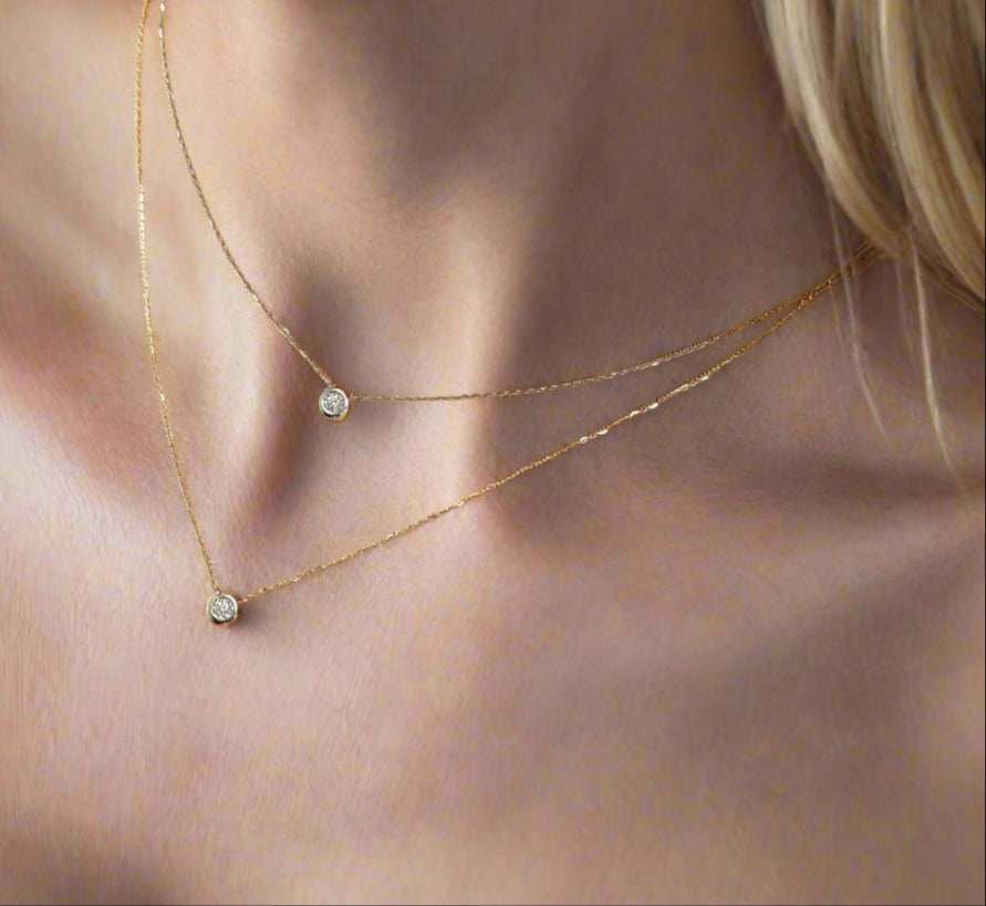 Dainty Bezel Set Diamond Illusion Solitaire Necklace