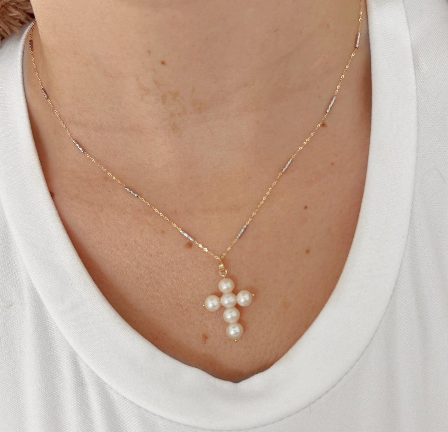 5mm Pearl Cross Pendant