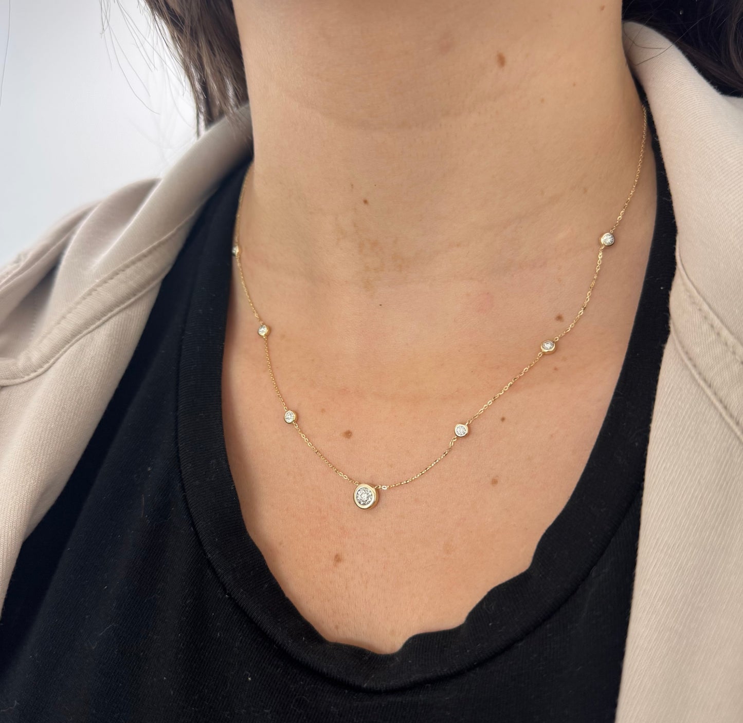 Single Diamond Bezel on Diamond Station Necklace