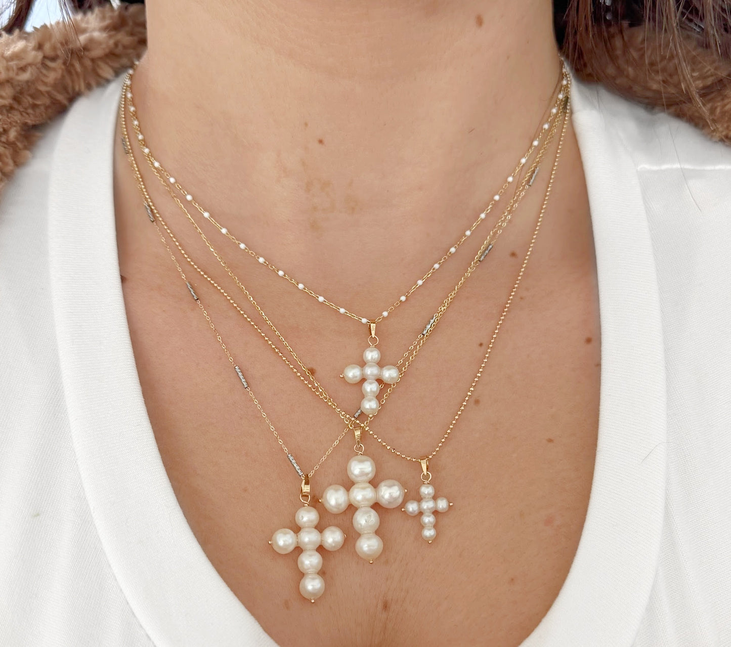 Large Fresh Water Pearl 5-6mm Cross on Wire
