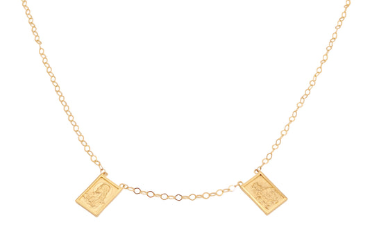 Large Double Scapular Necklace Forward Facing in 14 karat gold 18 inches long