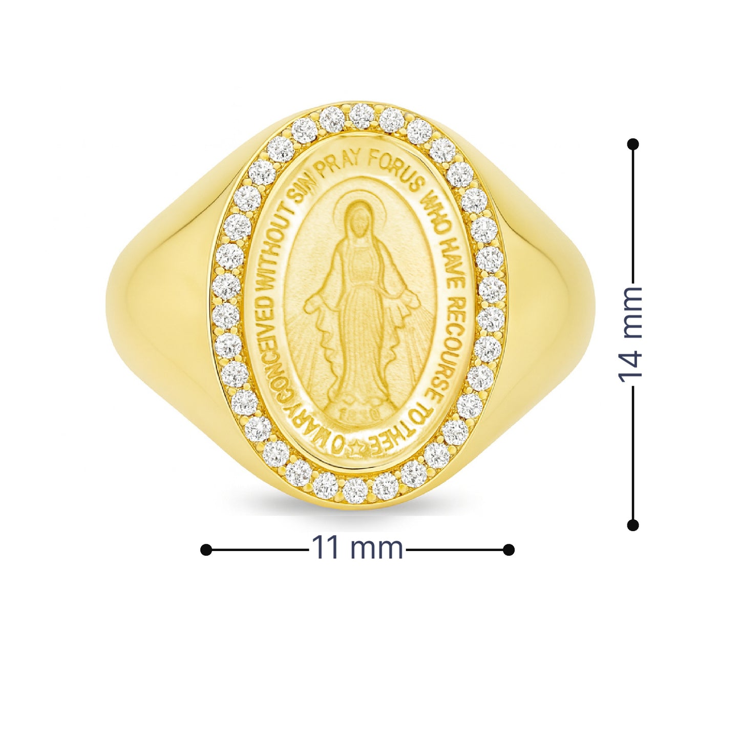 Dainty Diamond Miraculous Medal Signet Ring
