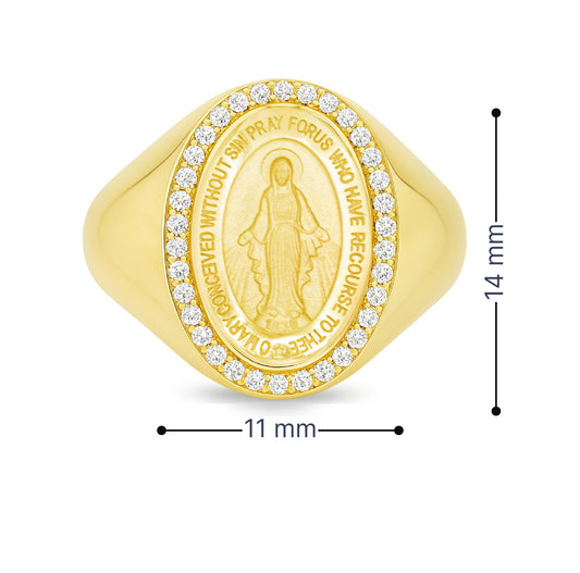 Dainty Diamond Miraculous Medal Signet Ring