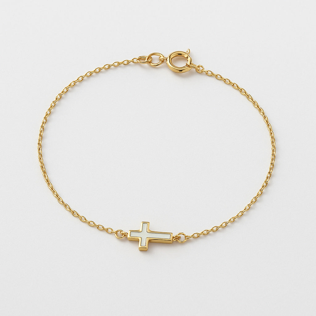 Mother of Pearl Mini Cross Bracelet