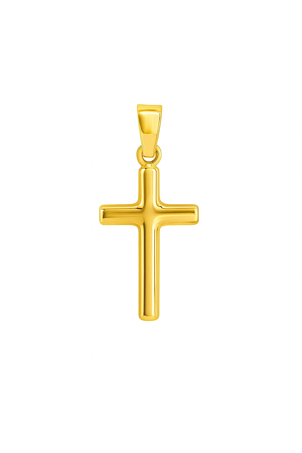 Gold cross pendant on a white background
