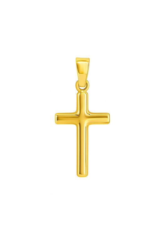 Gold cross pendant on a white background