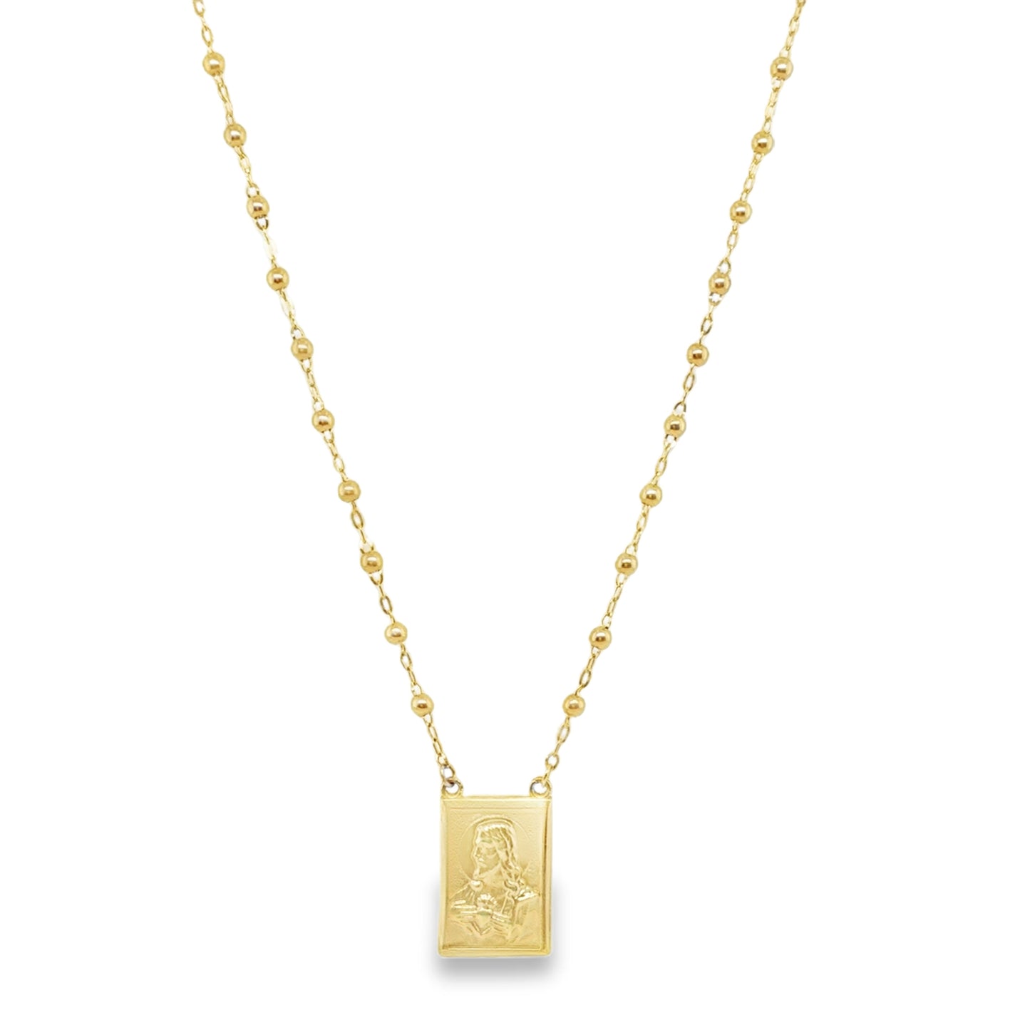 14K Yellow Miniature Scapular medal on Rosary Bead necklace 