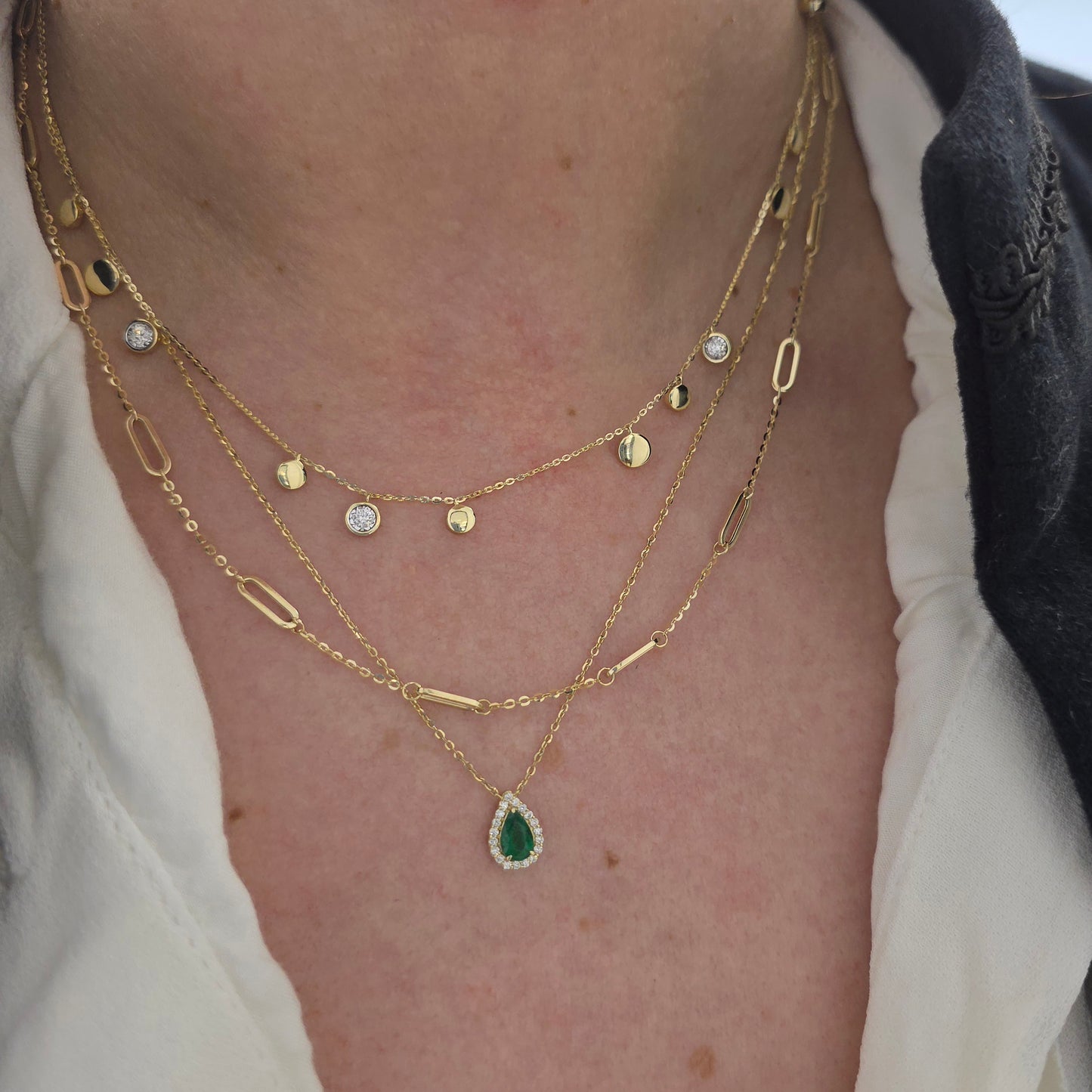 Pear Shaped Color Stone Necklace with Diamond Halo