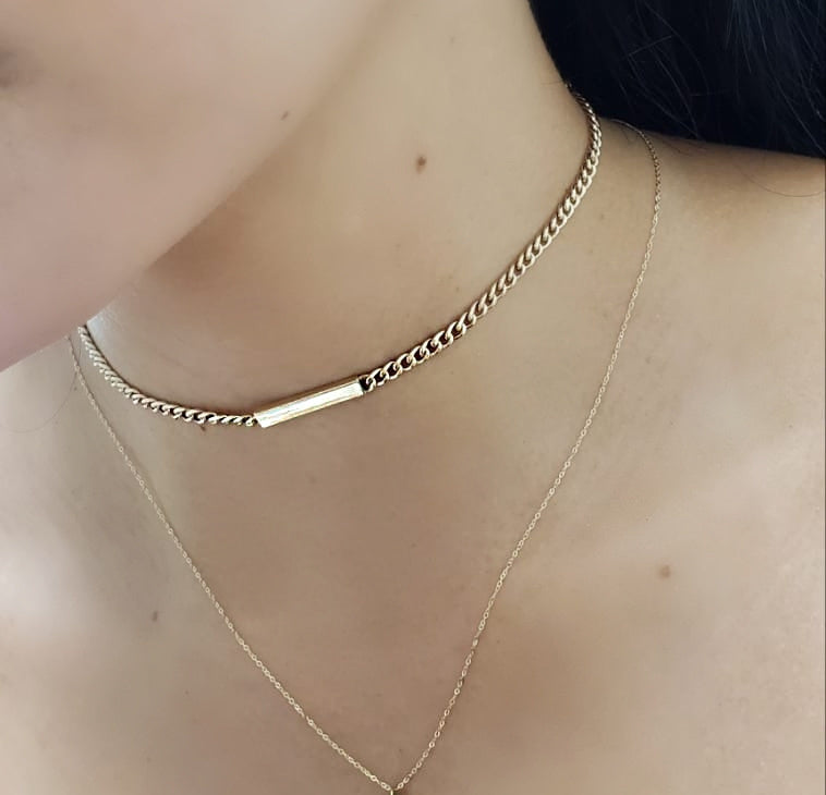Engravable Bar Link Choker Necklace