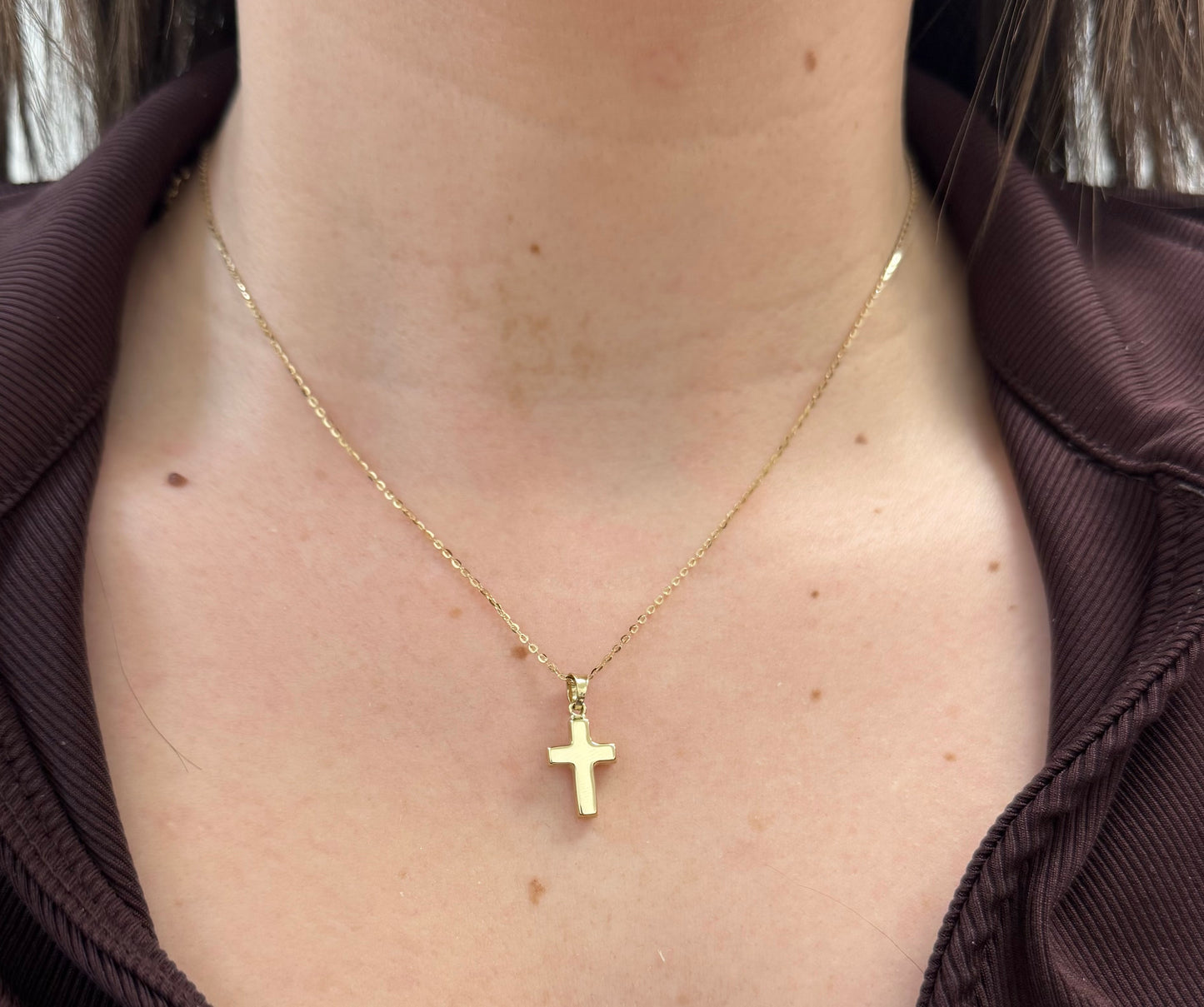 14K Yellow Gold Cross Pendant 13mm