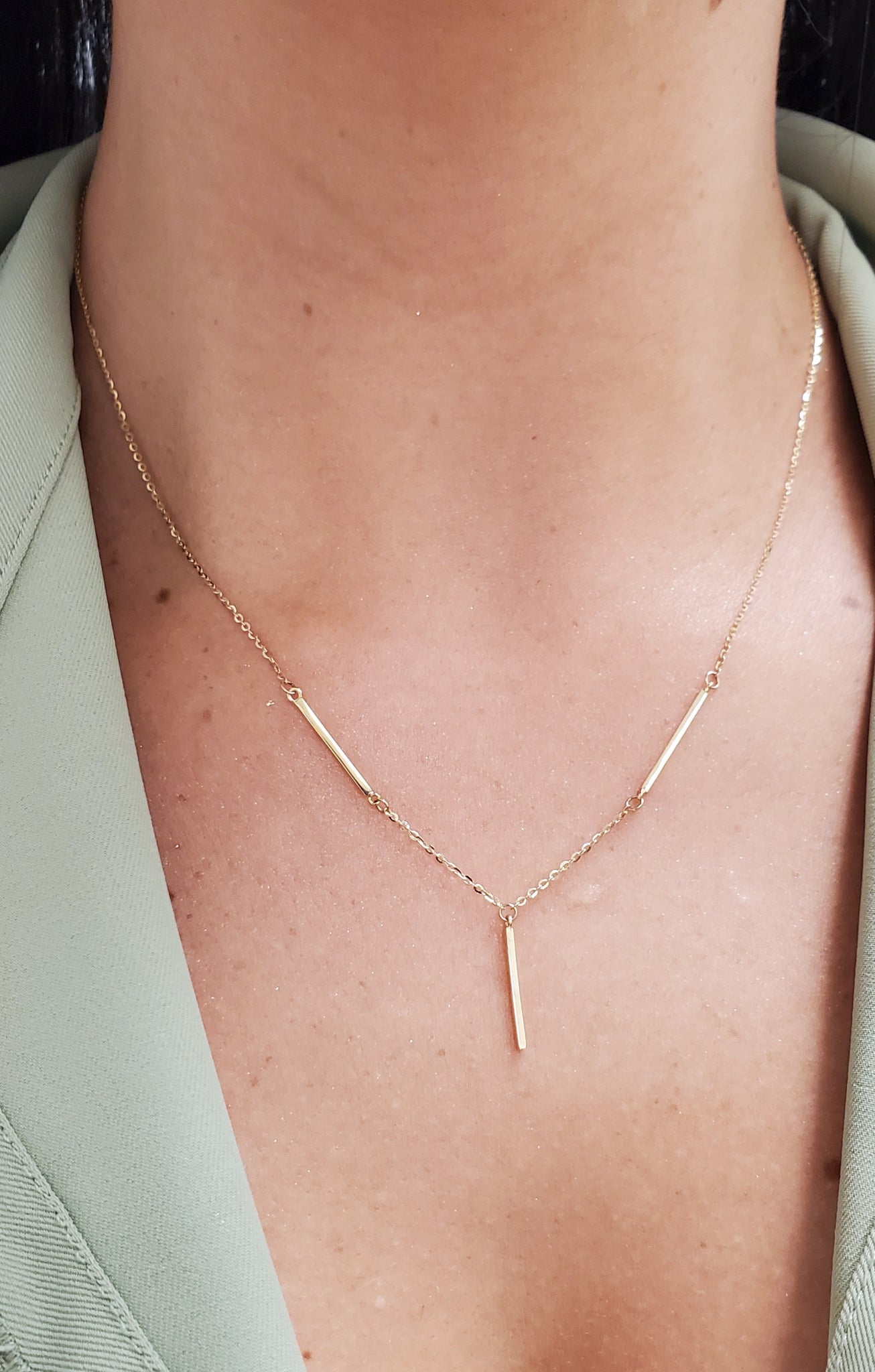 Bar and Cable Link Lariat Necklace