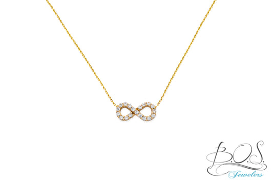 Infinity Design Pendant with CZ Stones in 14K Yellow Gold