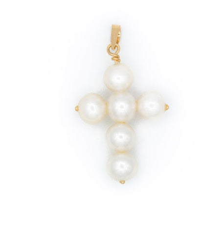 Large Fresh Water Pearl 5-6mm Cross on Wire 14K Yellow Gold