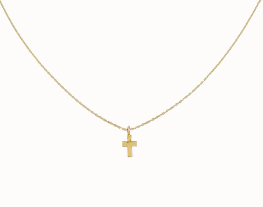 Extra Miniature Plain Cross Necklace 14K Yellow Gold