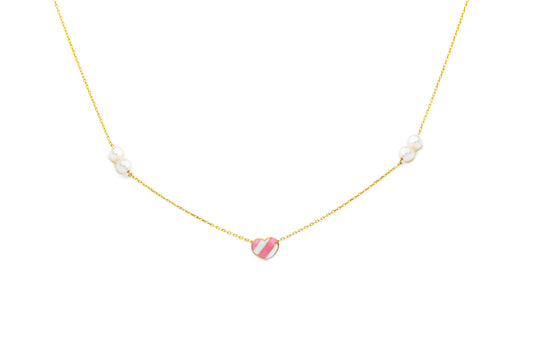 14K Enamel Heart Necklace with Pearls