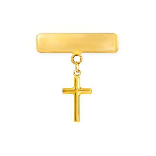 Engravable Plate Small Gold Cross Baby Pin