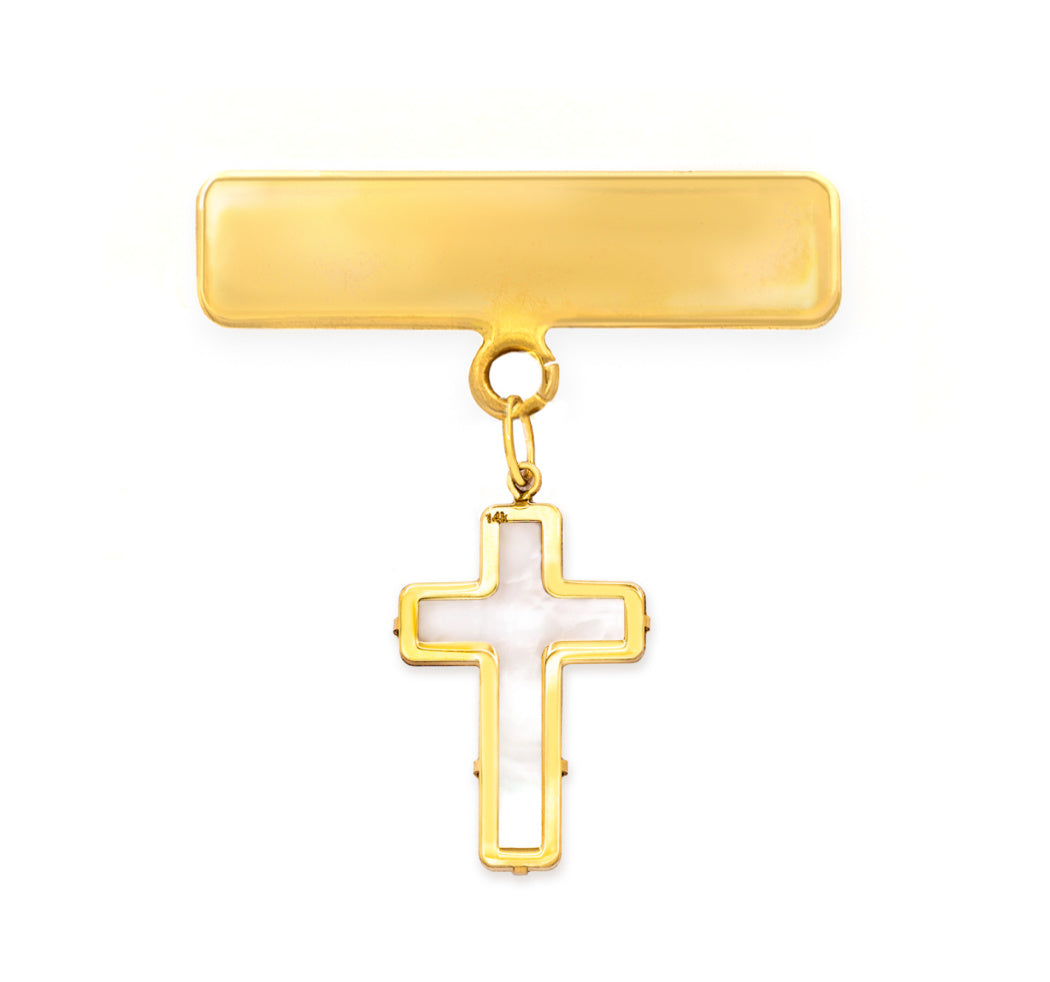 Engravable Plate Mother of Pearl Cross Baby Pin