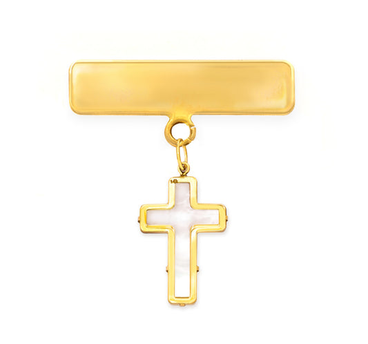 Engravable Plate Mother of Pearl Cross Baby Pin