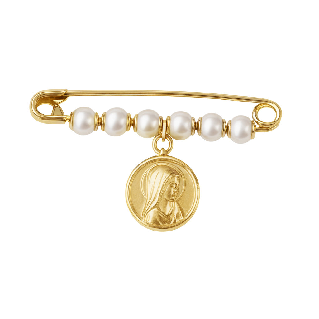Pearl Baby Pin with Madonna Virgin Medal