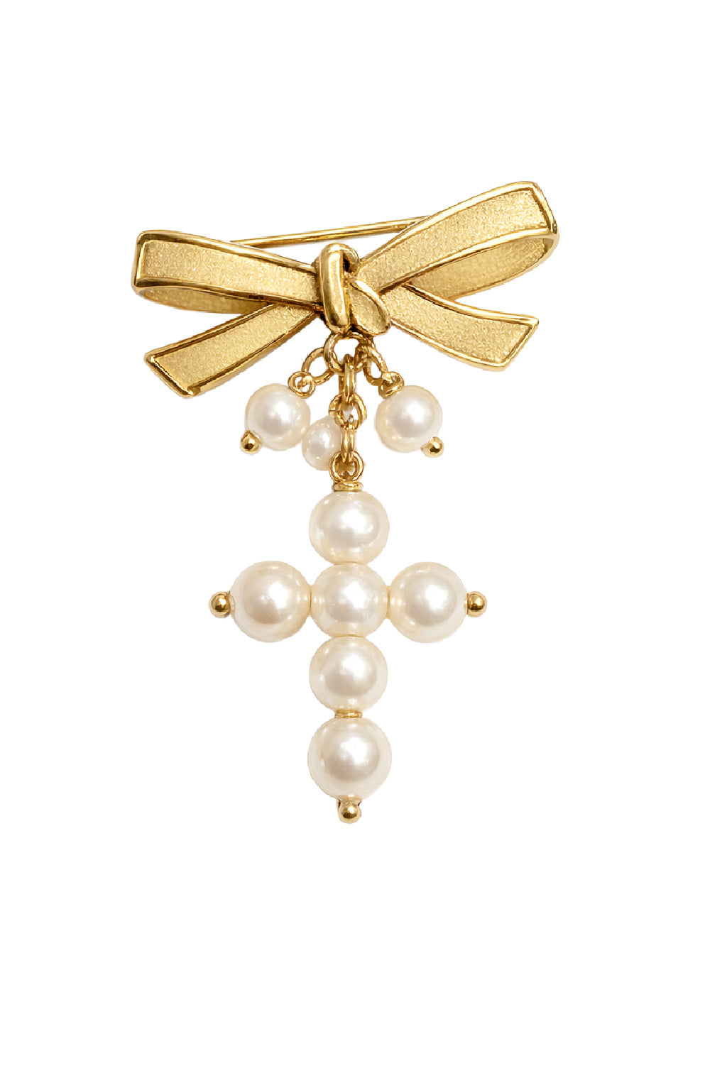 Bow Baby Pin with 18mm  Pearl Cross Dangle