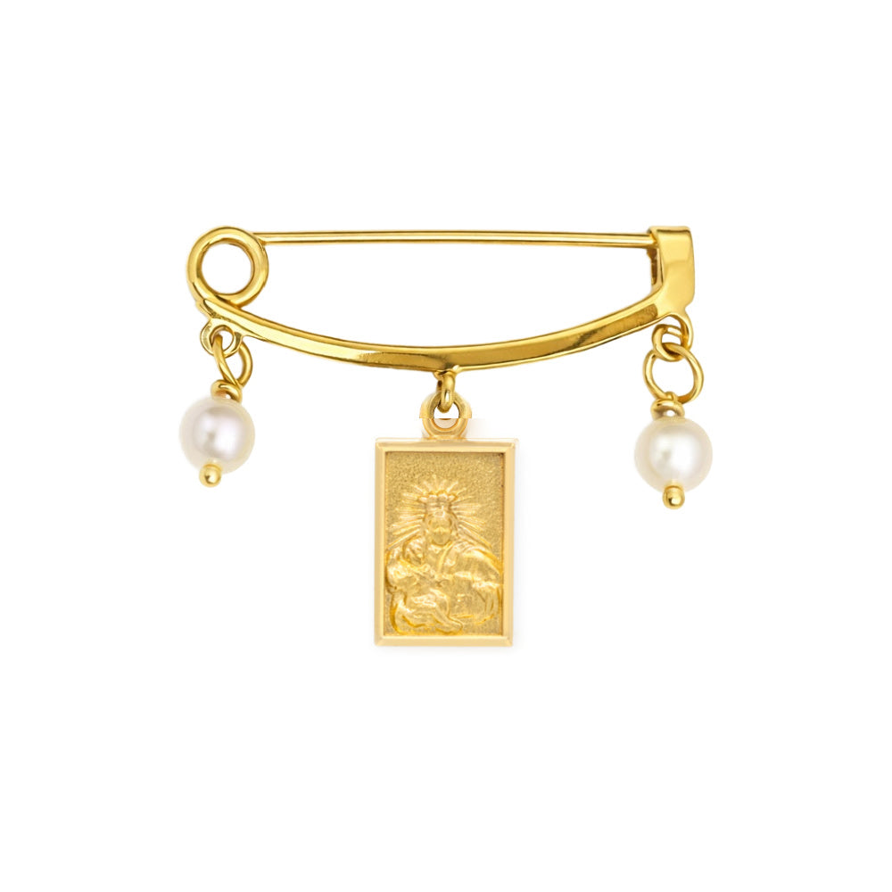 Scapular Baby Pin With Pearl Dangles
