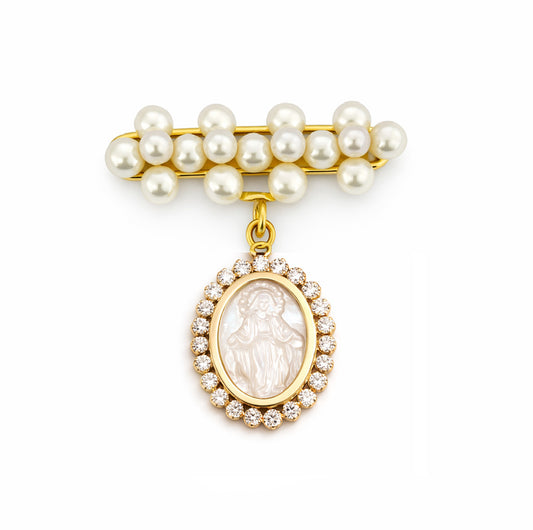 Pearl Bar Cluster Cubic Zirconia Mother of Pearl Miraculous Medal Baby Pin