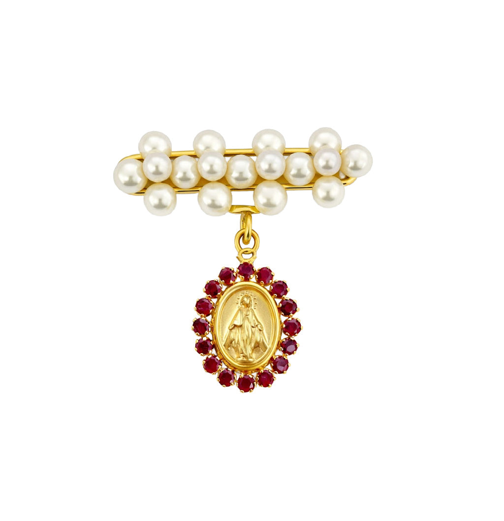 Pearl Bar Cluster Color Stone Miraculous Medal Baby Pin