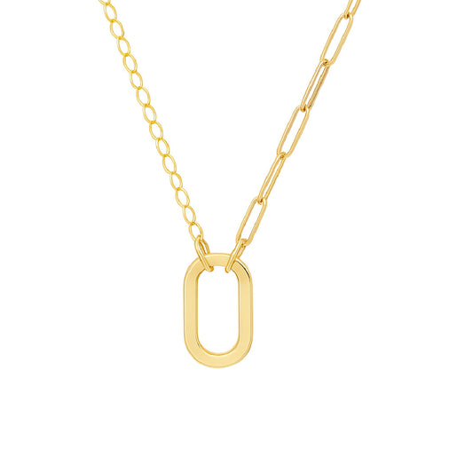 Oblong Carabiner Clasp Necklace with Paperclip And Cable Chain Duo