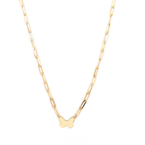 Butterfly Paper Clip Necklace 14K Yellow Gold