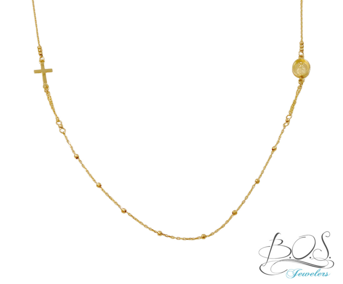 14K Gold Miraculous and Cross Necklace