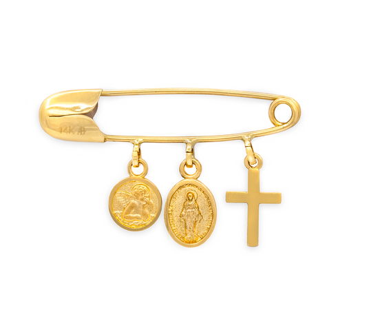 Baby pin with Guardian Angel, Miraculous, & Cross