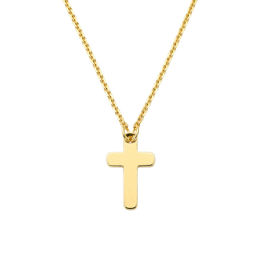 14K Gold Petite Rounded Flat Cross Necklace