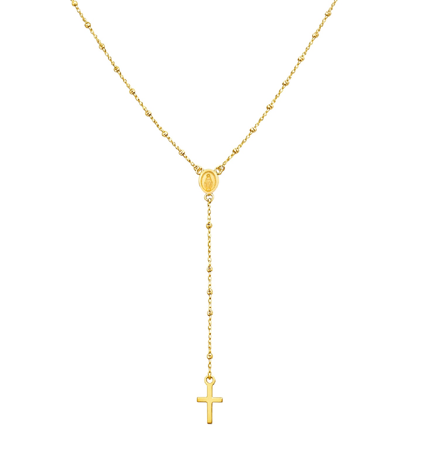 Thin Traditional Rosary with Mini Mirror Beads Necklace 20in
