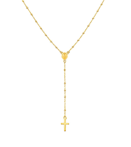 Thin Traditional Rosary with Mini Mirror Beads Necklace 20in