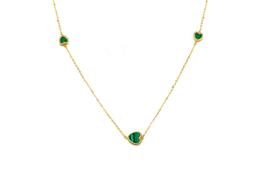 Malachite and Turquoise Heart Necklace 14K Yellow Gold
