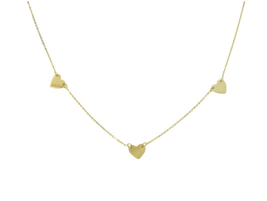 Small Three Heart Choker Necklace 14 Karat Gold