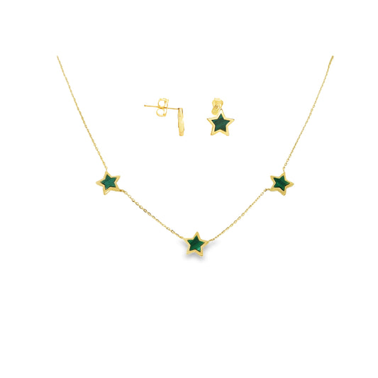 Malachite Star Necklace and Earrings Gift Jewelry Set