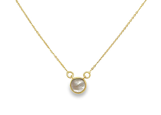 Fine Bezel Single Circle Mother of Pearl Necklace