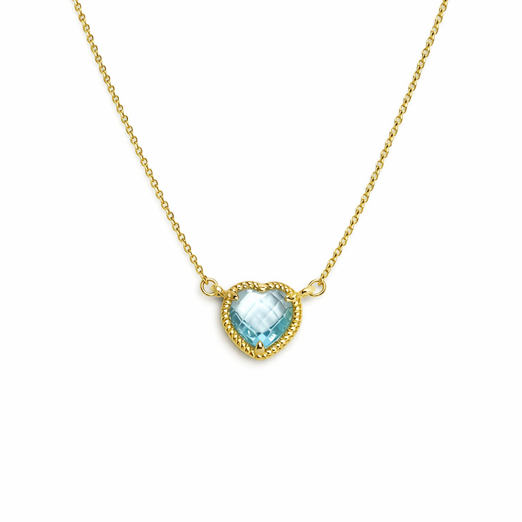 Heart Amethyst/Blue Topaz Gemstone Rope Halo Solitaire Necklace