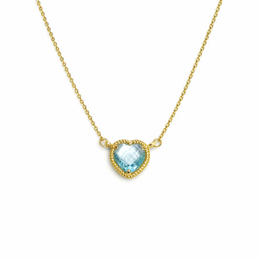 Heart Amethyst/Blue Topaz Gemstone Rope Halo Solitaire Necklace