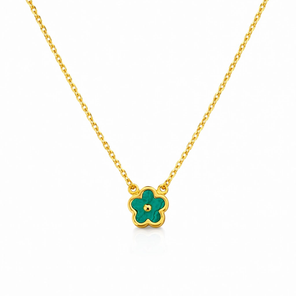 14K Gold Malachite Flower Necklace