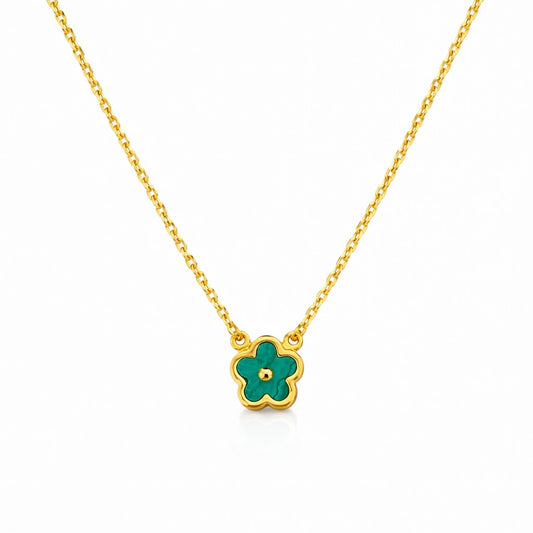 14K Gold Malachite Flower Necklace