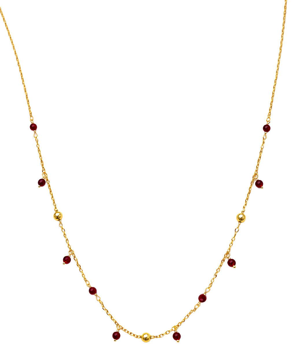 Red/Green Agate Color Stone Dangle And Bead Station Necklace